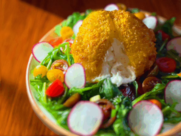Fried Burrata & Arugula Salad