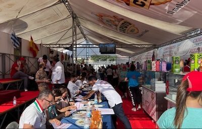 the inside of the trofeo tent in 2022