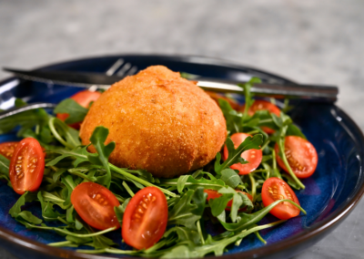 Fried Burrata with Arugula Salad