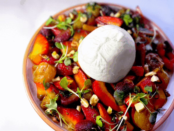 Burrata with Roasted Grapes and Balsamic Strawberries