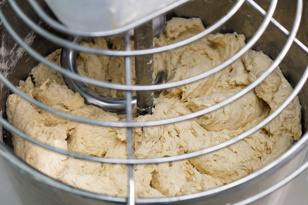 The consistency of dough inside a mixer 